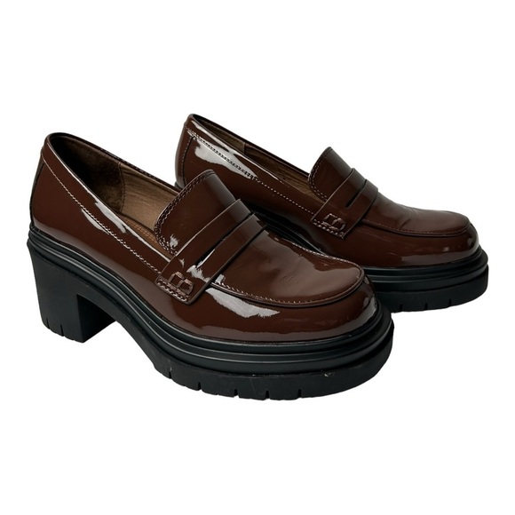 JO Mercer women’s loafers platform heels brown patent leather size US 7/ EU 37. - Picture 1 of 6